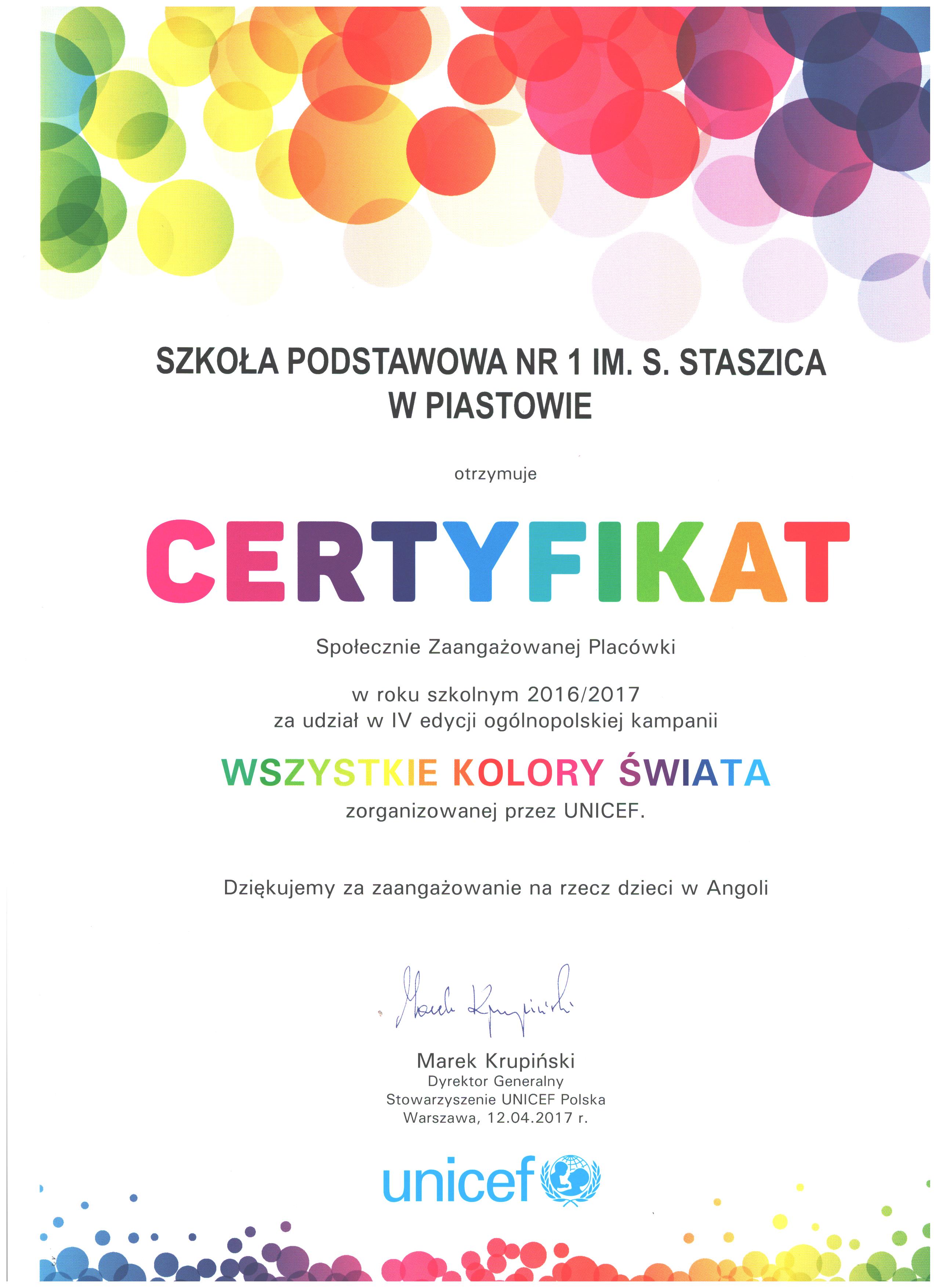 Kolejny certyfikat dla naszej szkoły