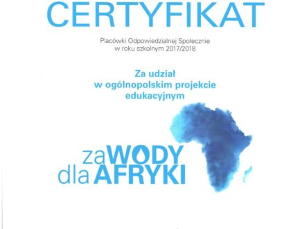 Certyfikat za udział w ogólnopolskim projekcie edukacyjnym