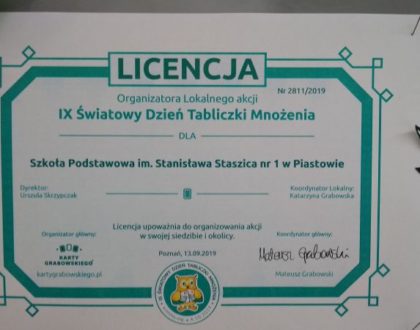 IX Światowy Dzień Tabliczki Mnożenia - Podziękowania