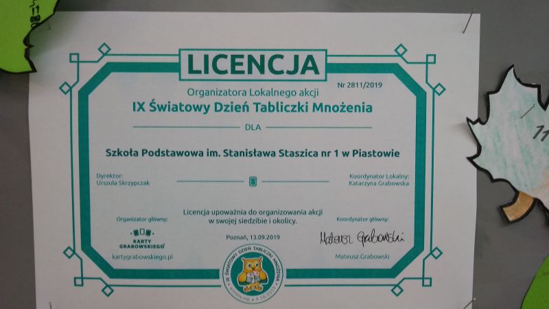 IX Światowy Dzień Tabliczki Mnożenia - Podziękowania