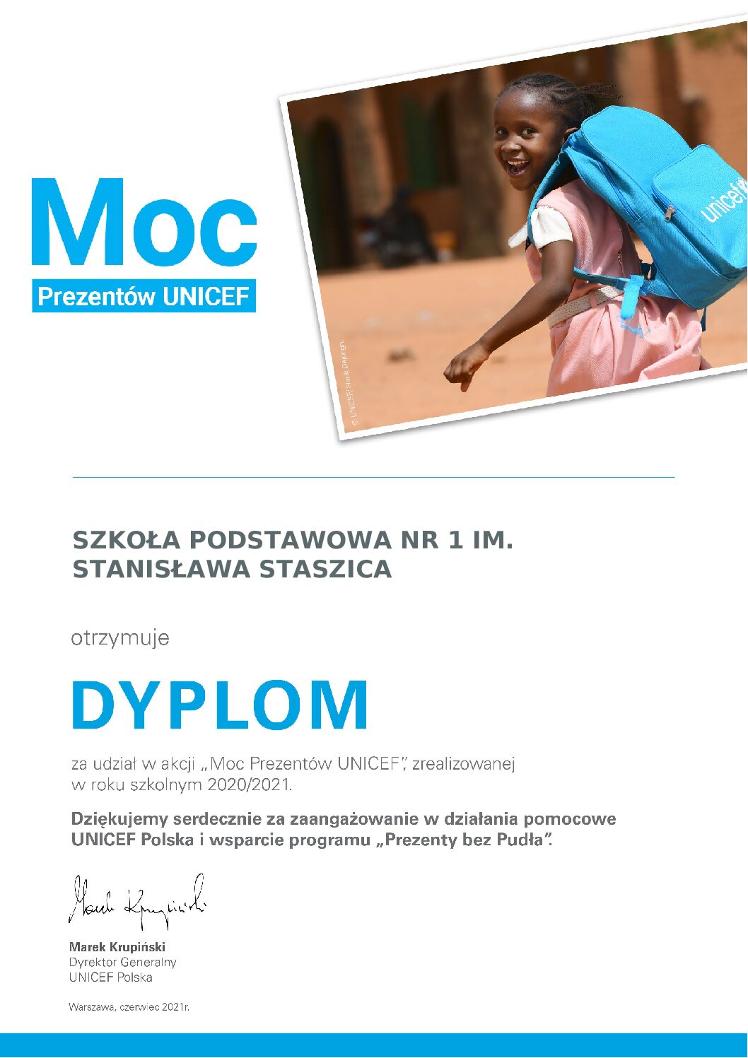 Moc prezentów Unicef - podziękowanie